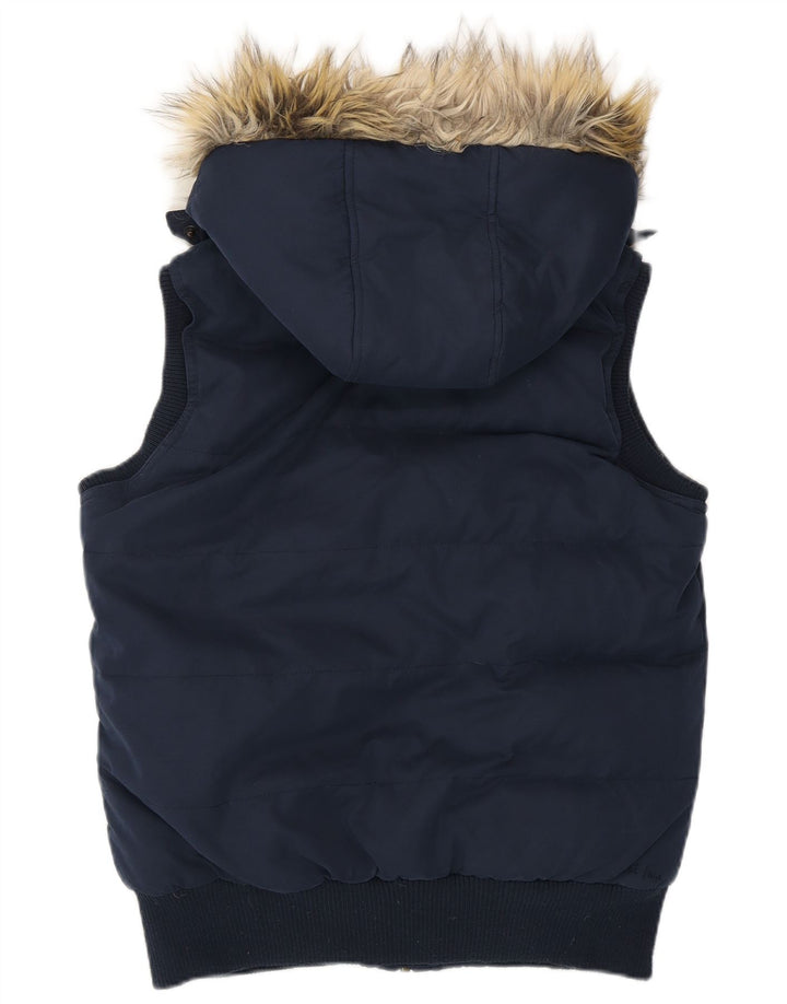 Fat Face Womens Hooded Padded Gilet UK 10 Small Navy Blue Polyester