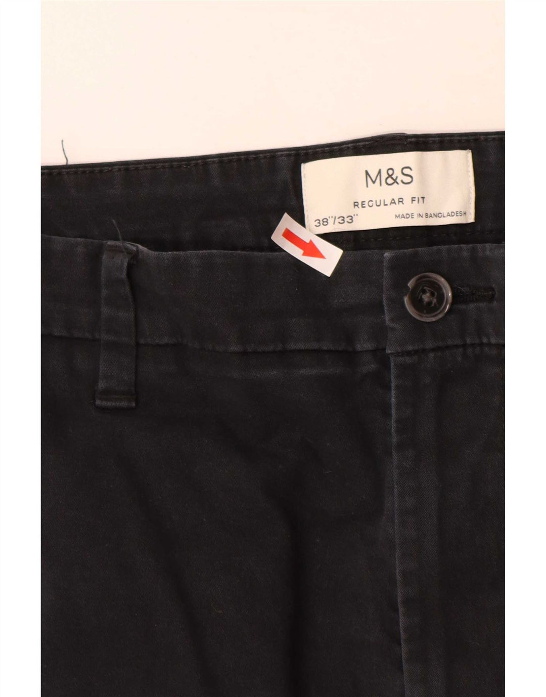 Marks & Spencer Mens Regular Fit Chino Trousers W38 L33 Black Cotton