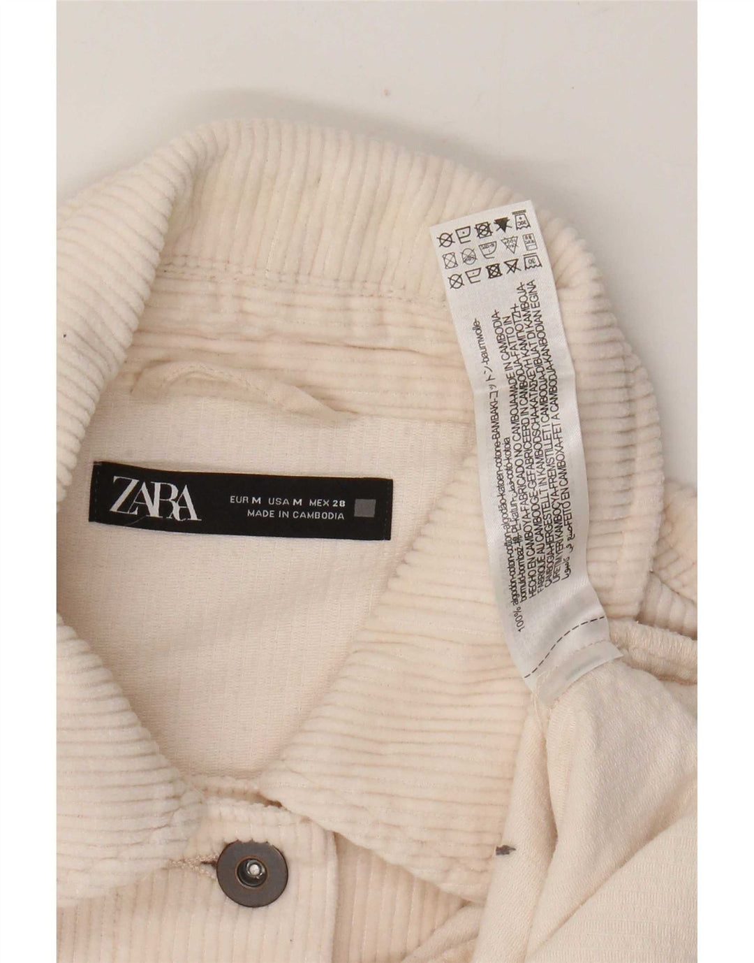 Zara Womens Oversized Corduroy Jacket UK 14 Medium Off White Cotton