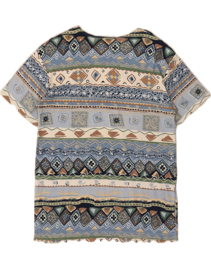 VINTAGE Womens Graphic T-Shirt Top UK 14 Medium Blue Geometric Cotton Vintage Vintage and Second-Hand Vintage from Messina Hembry 