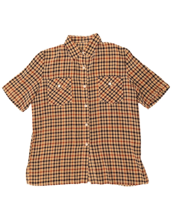 Vintage Womens Short Sleeve Shirt UK 18 XL Brown Houndstooth Silk