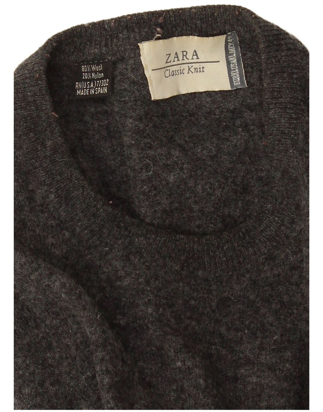 Zara Mens Crew Neck Jumper Sweater XL Grey Flecked Wool