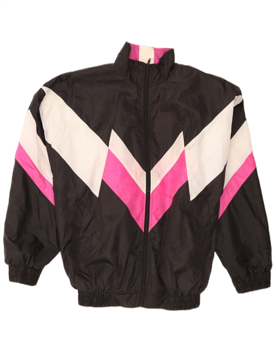 Vintage Mens Tracksuit Top Jacket XL Black Colourblock Polyester