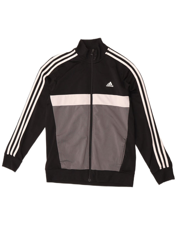 Adidas Boys Tracksuit Top Jacket 13-14 Years Black Colourblock Polyester