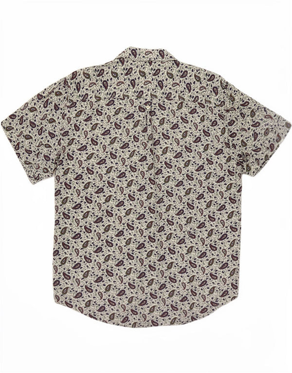 Benetton Mens Short Sleeve Shirt Small White Paisley Viscose