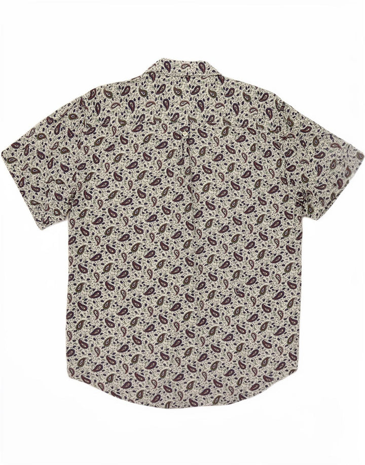 Benetton Mens Short Sleeve Shirt Small White Paisley Viscose