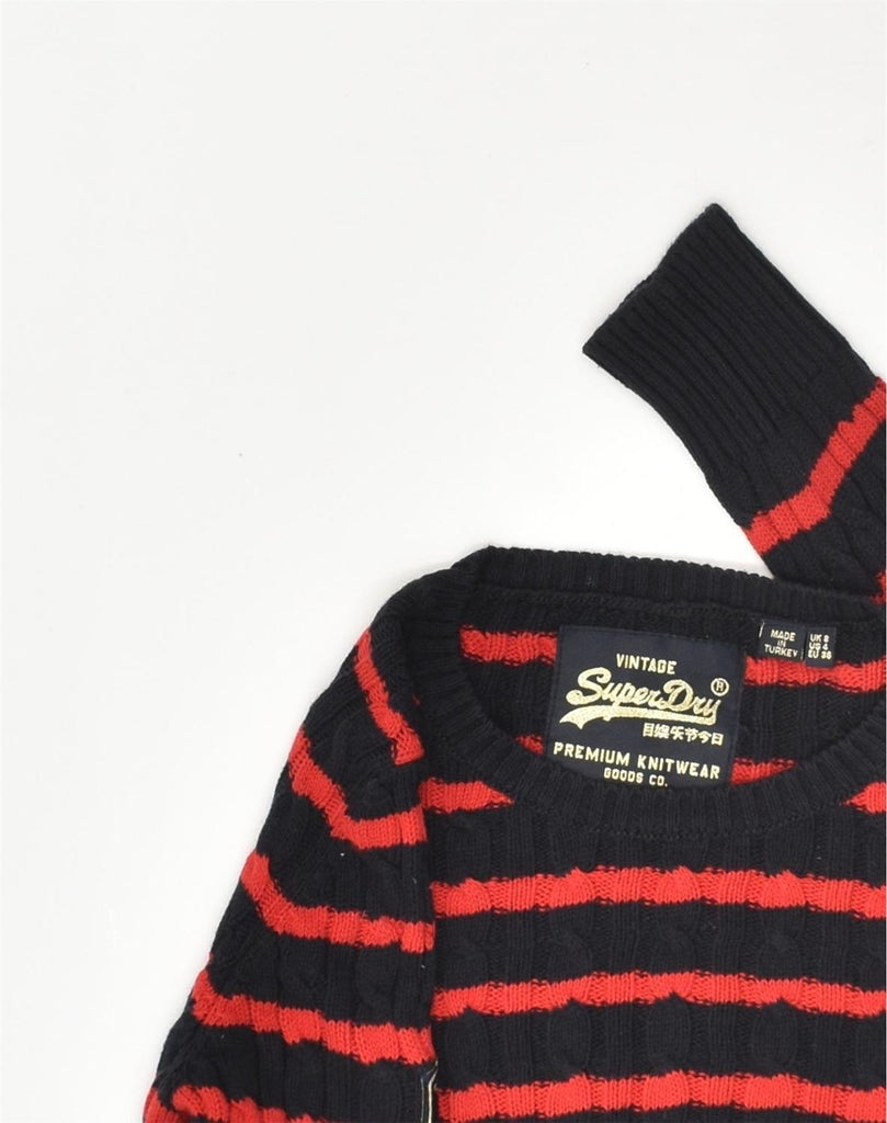 SUPERDRY Womens Crew Neck Jumper Sweater UK 8 Small Red Striped Cotton | Vintage Superdry | Thrift | Second-Hand Superdry | Used Clothing | Messina Hembry 