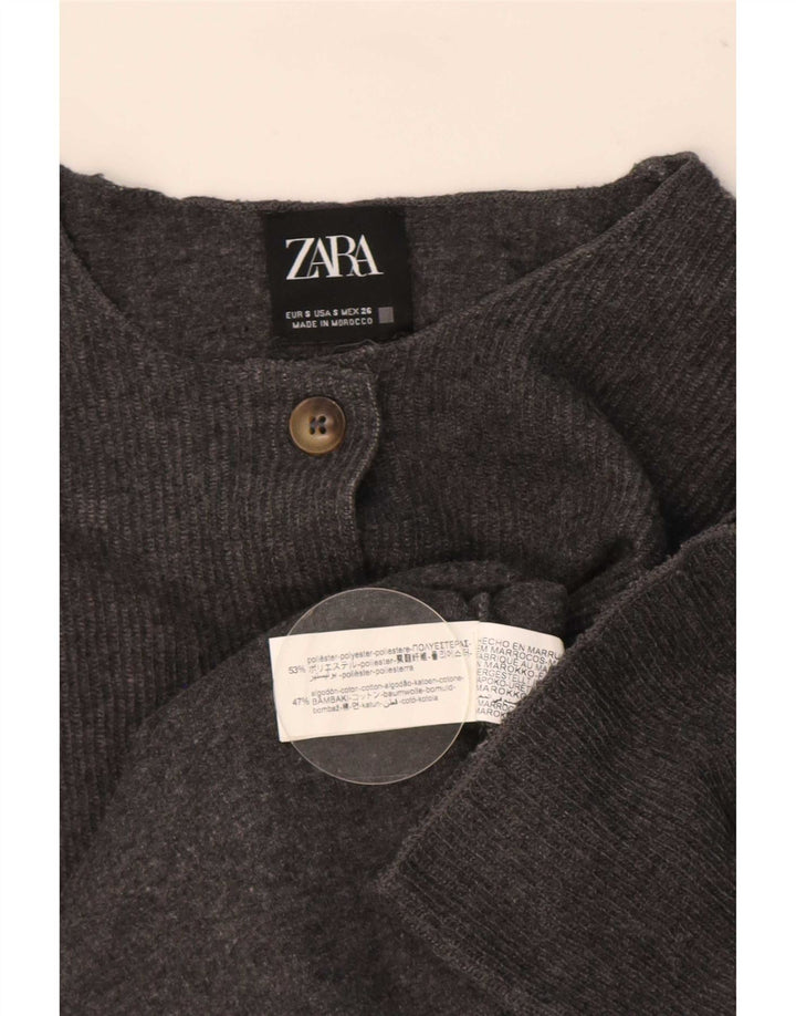 Zara Womens Crop Oversized Cardigan Sweater UK 10 Small Grey Polyester