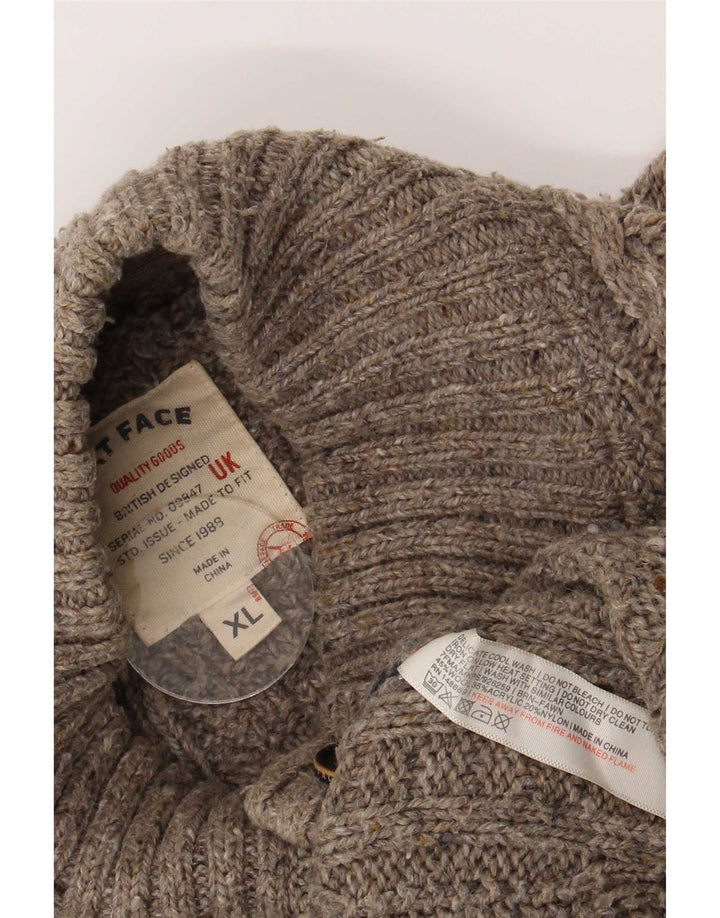 Fat Face Mens Button Neck Jumper Sweater XL Brown Flecked Wool