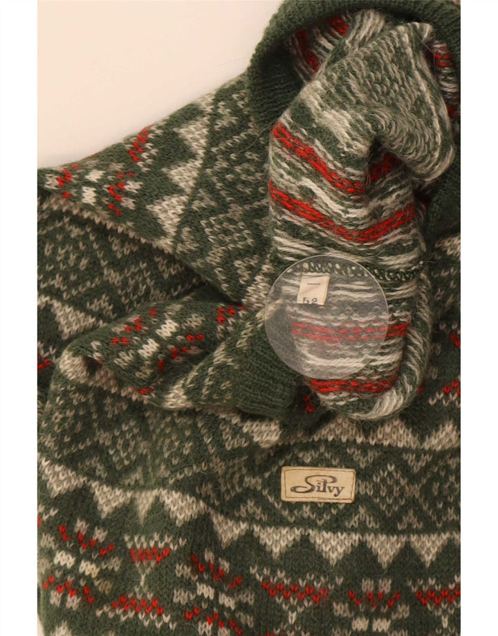 Silvy Mens Crew Neck Jumper Sweater IT 52 Large Green Fair Isle