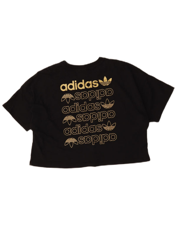 Adidas Womens Crop Oversized Graphic T-Shirt Top UK 8 Small Black Cotton