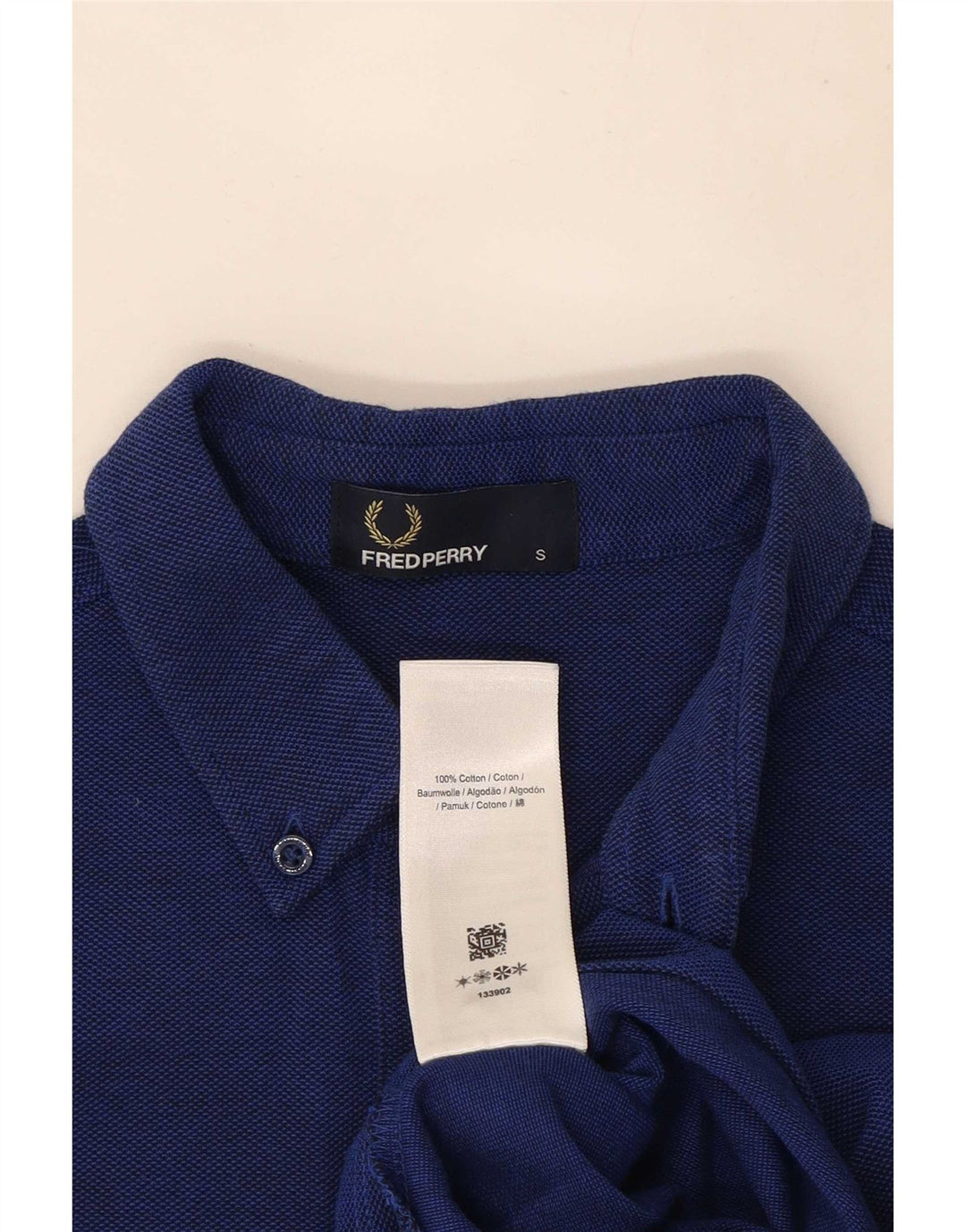Fred Perry Mens Polo Shirt Small Navy Blue Striped Cotton