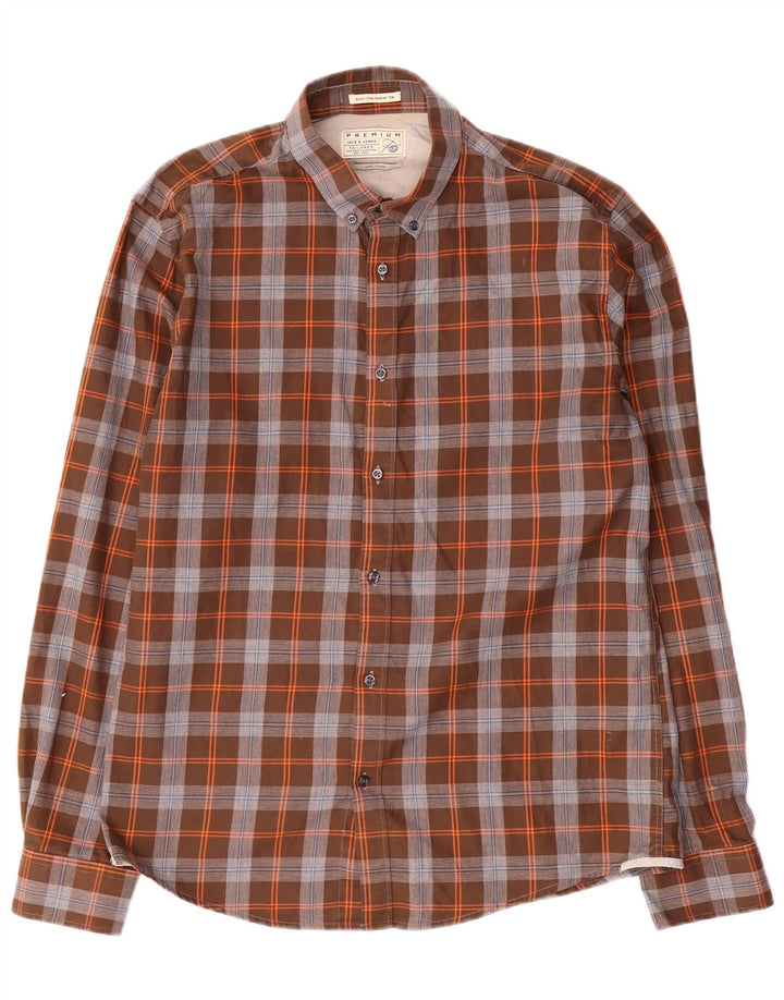 Jack & Jones Mens Tailored Shirt Large Brown Check Cotton
