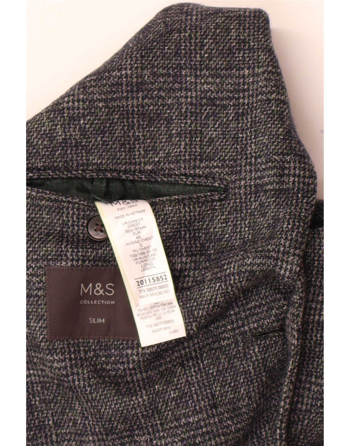 Marks & Spencer Mens 2 Button Blazer Jacket UK 36 Small Navy Blue Check