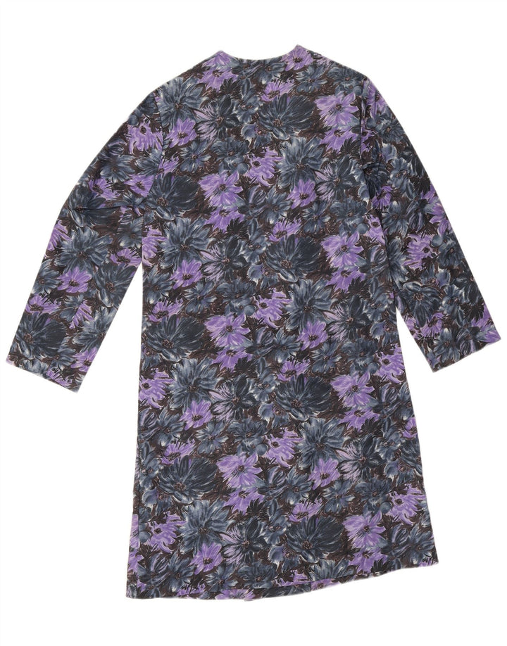 Vintage Womens Overcoat UK 14 Medium Purple Floral Polyamide