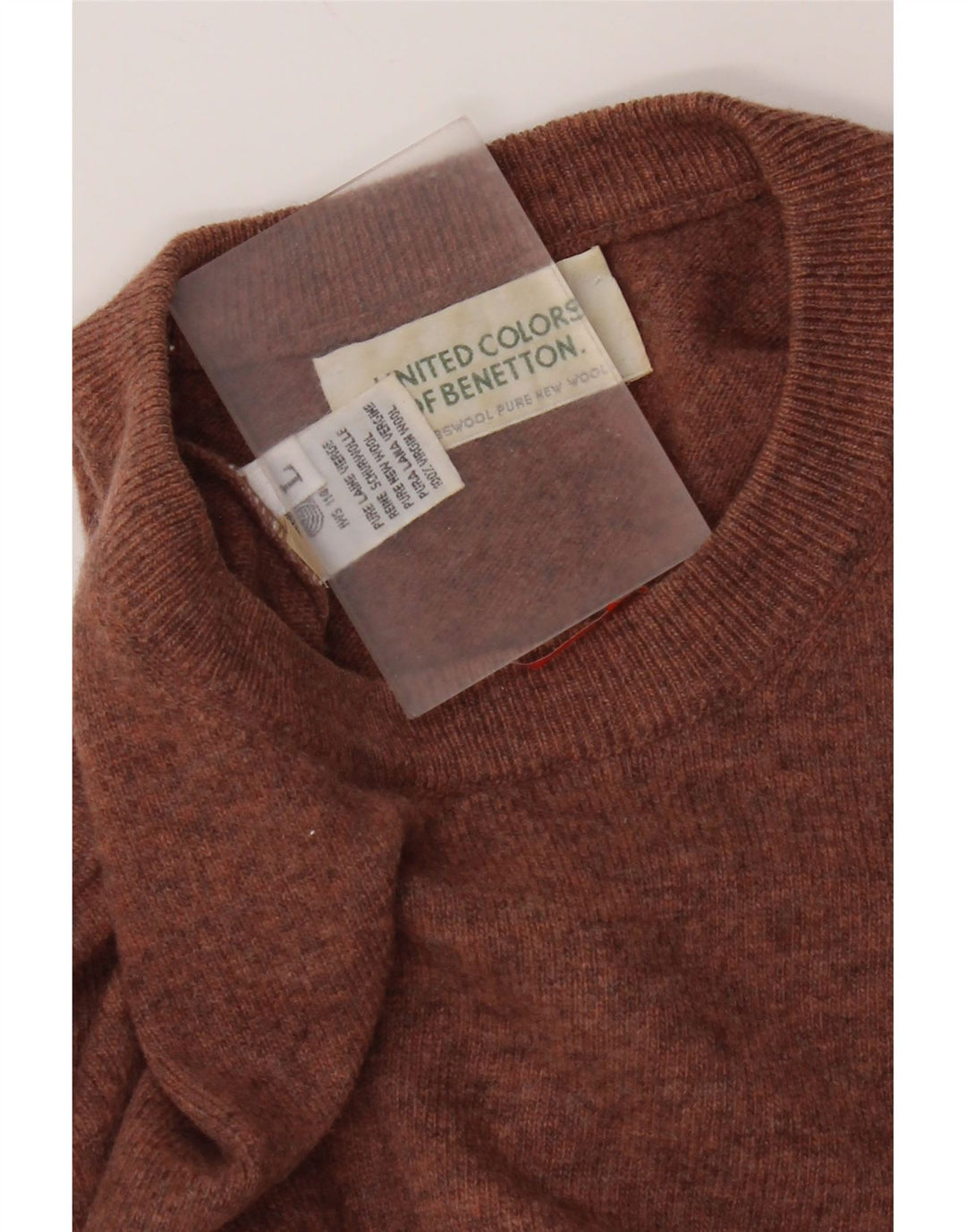 Benetton Mens Crew Neck Jumper Sweater Large Brown New Wool