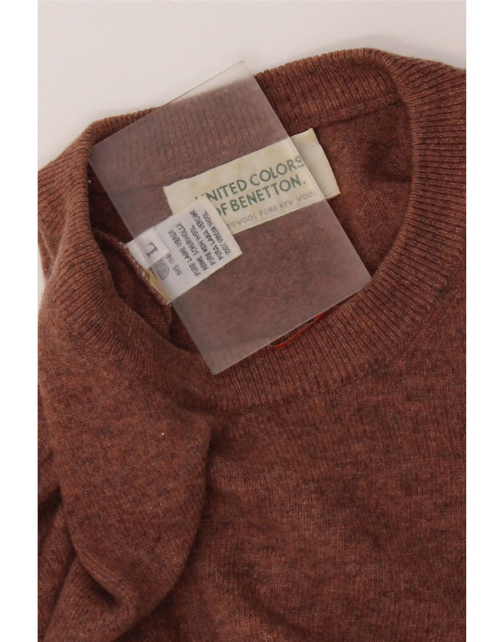 Benetton Mens Crew Neck Jumper Sweater Large Brown New Wool