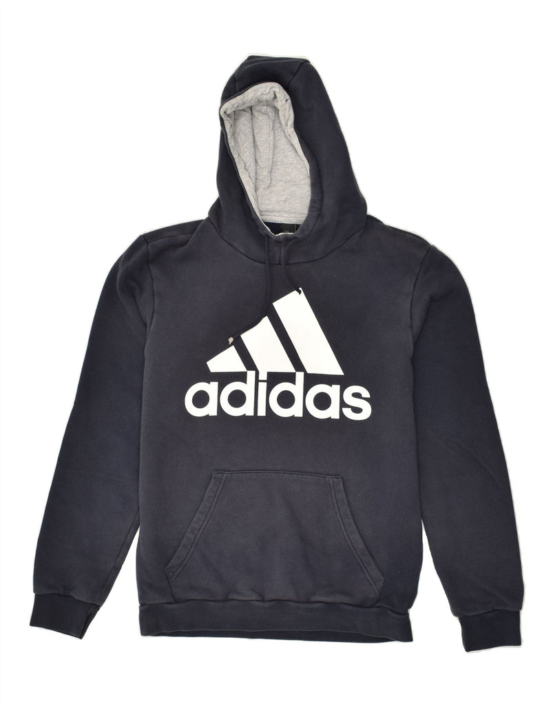 ADIDAS Mens Graphic Hoodie Jumper UK 38/40 Medium Navy Blue Cotton | Vintage Adidas | Thrift | Second-Hand Adidas | Used Clothing | Messina Hembry 