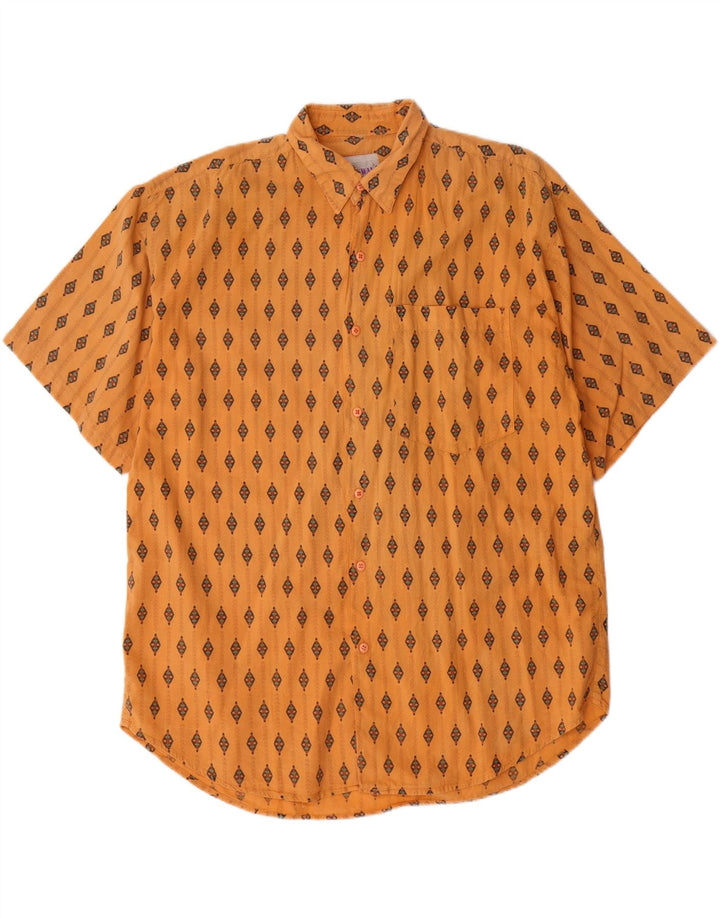 ANYWAY Mens Short Sleeve Shirt XL Orange Geometric Cotton Vintage Anyway and Second-Hand Anyway from Messina Hembry 