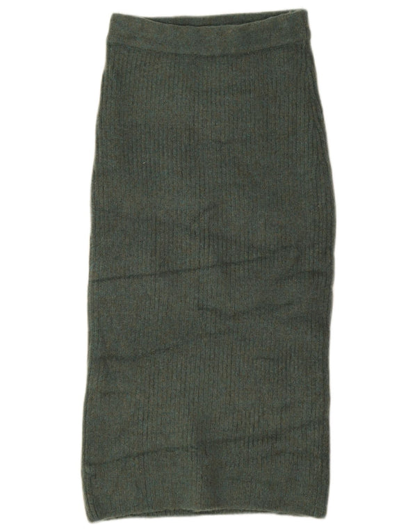 Zara Womens High Waist Midi Skirt Medium W30  Green Acrylic