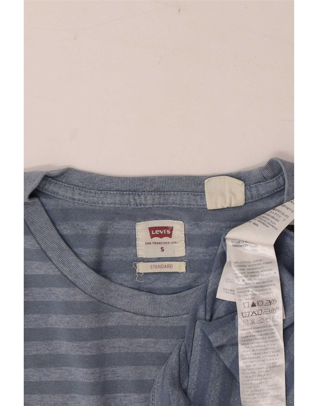 Levi's Mens Standard T-Shirt Top Small Blue Pinstripe Cotton