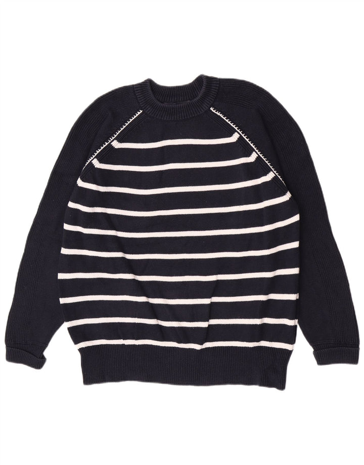 Marks & Spencer Mens Crew Neck Jumper Sweater Medium Navy Blue Striped