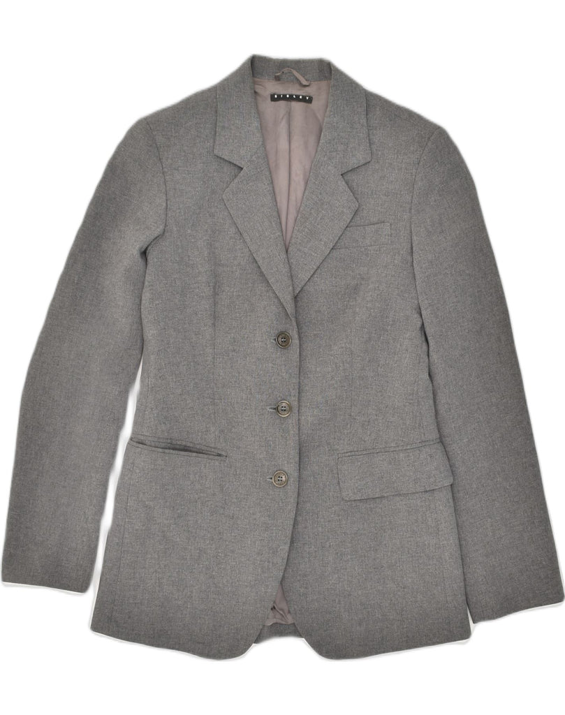 SISLEY Womens 3 Button Blazer Jacket UK 8 Small Grey Polyester | Vintage Sisley | Thrift | Second-Hand Sisley | Used Clothing | Messina Hembry 