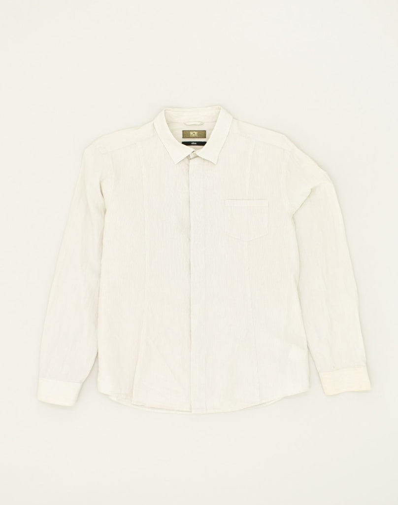 ICEBERG Mens Slim Fit Shirt Large White Pinstripe Cotton | Vintage Iceberg | Thrift | Second-Hand Iceberg | Used Clothing | Messina Hembry 
