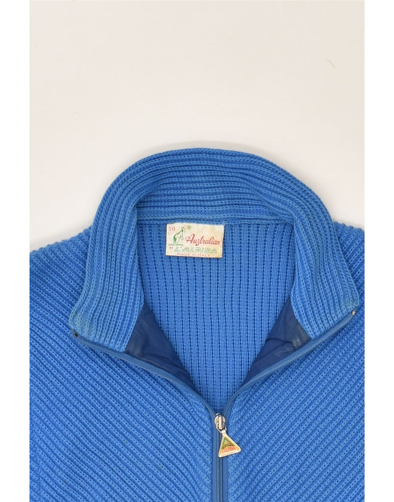 AUSTRALIAN L'ALPINA Mens Zip Neck Jumper Sweater IT 50 Medium Blue Wool | Vintage AUSTRALIAN L'ALPINA | Thrift | Second-Hand AUSTRALIAN L'ALPINA | Used Clothing | Messina Hembry 
