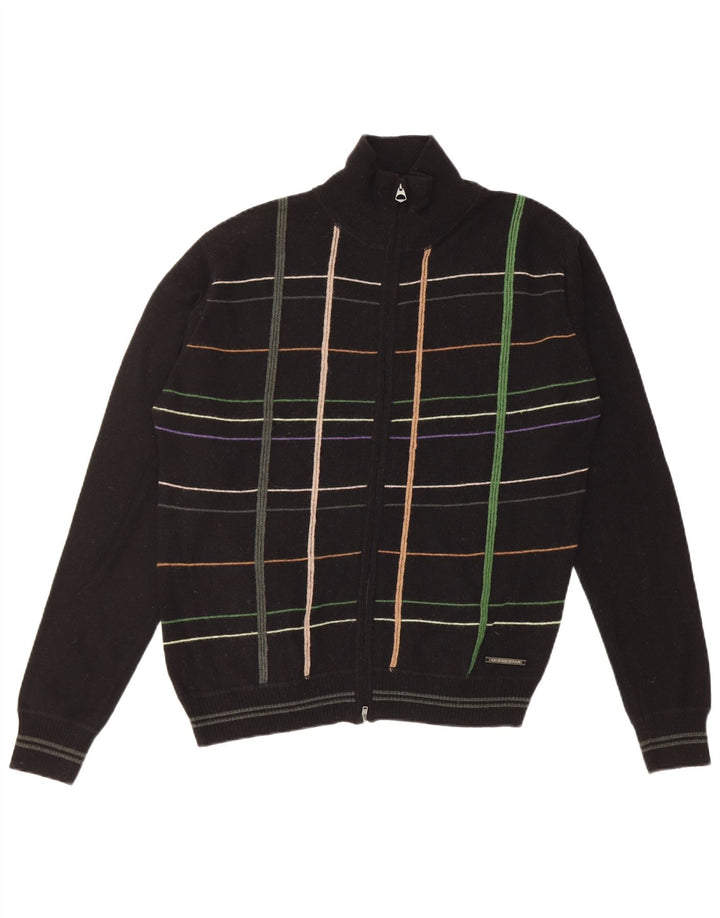 Ocean Star Mens Cardigan Sweater Medium Black Striped Wool