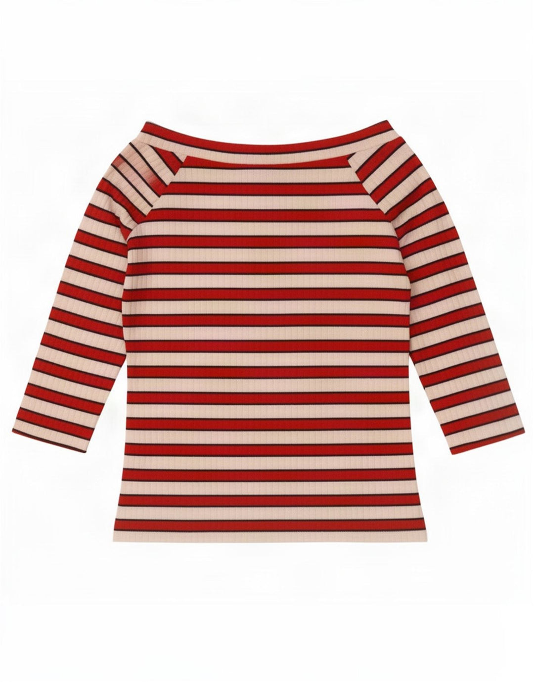 Marks & Spencer Womens Off Shoulder Top 3/4 Sleeve UK 12 Medium Red Striped