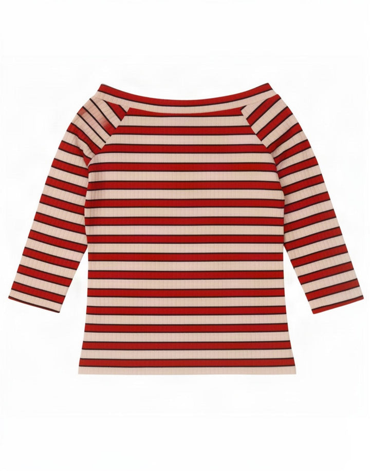 Marks & Spencer Womens Off Shoulder Top 3/4 Sleeve UK 12 Medium Red Striped