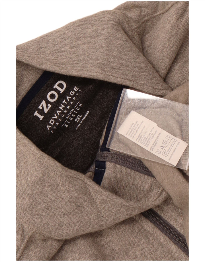 IZOD Mens Zip Neck Sweatshirt Jumper 2XL Grey Cotton