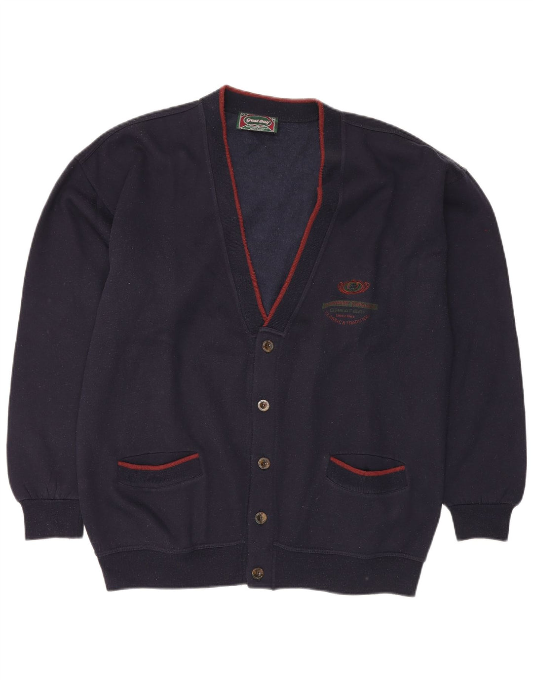 GREAT BAY Mens Cardigan Sweater XL Navy Blue Cotton