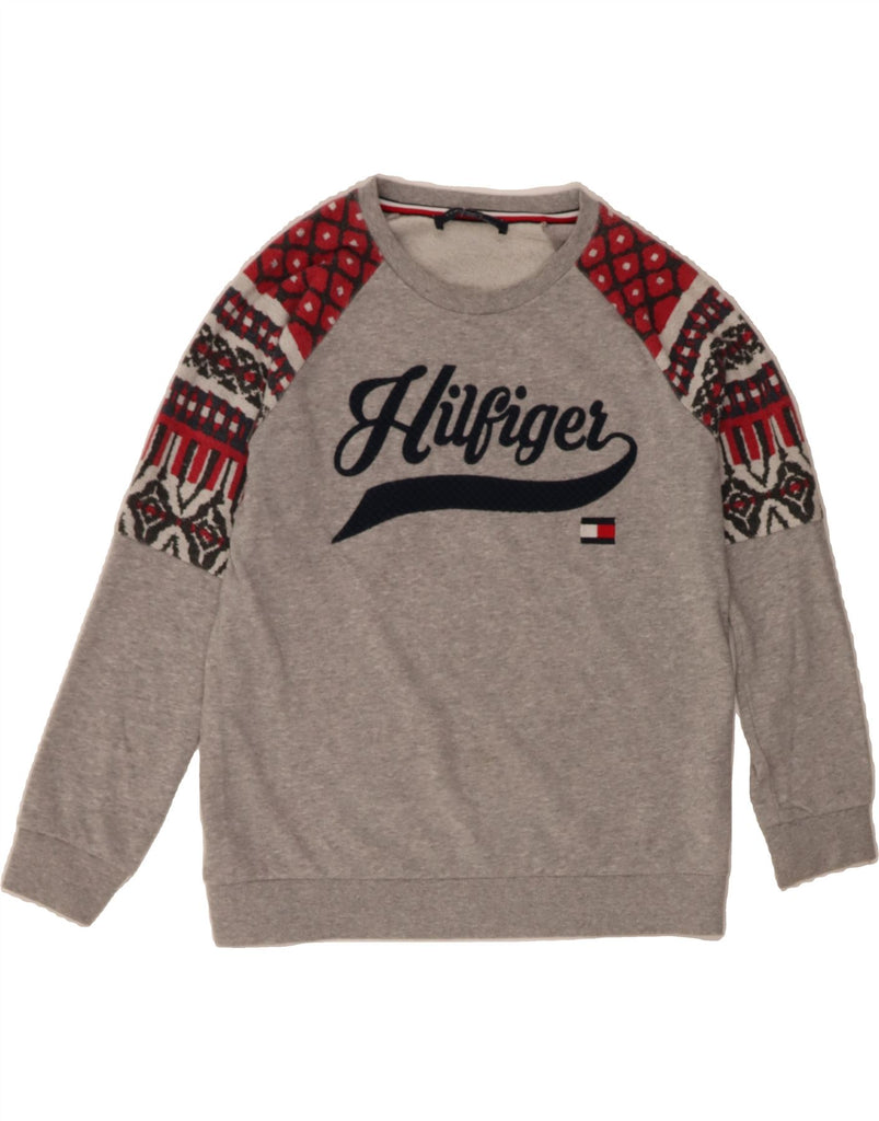TOMMY HILFIGER Womens Oversized Sweatshirt Jumper UK 10 Small Grey Vintage Tommy Hilfiger and Second-Hand Tommy Hilfiger from Messina Hembry 