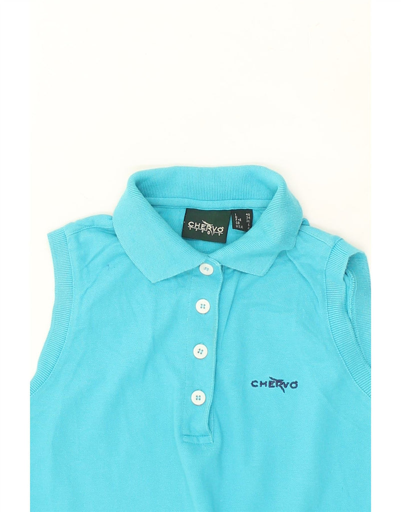 CHERVO Womens Sleeveless Polo Shirt UK 6 XS Turquoise Cotton | Vintage Chervo | Thrift | Second-Hand Chervo | Used Clothing | Messina Hembry 