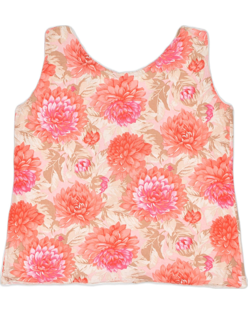 VINTAGE Womens Vest Top UK 18 XL Orange Floral Cotton | Vintage | Thrift | Second-Hand | Used Clothing | Messina Hembry 