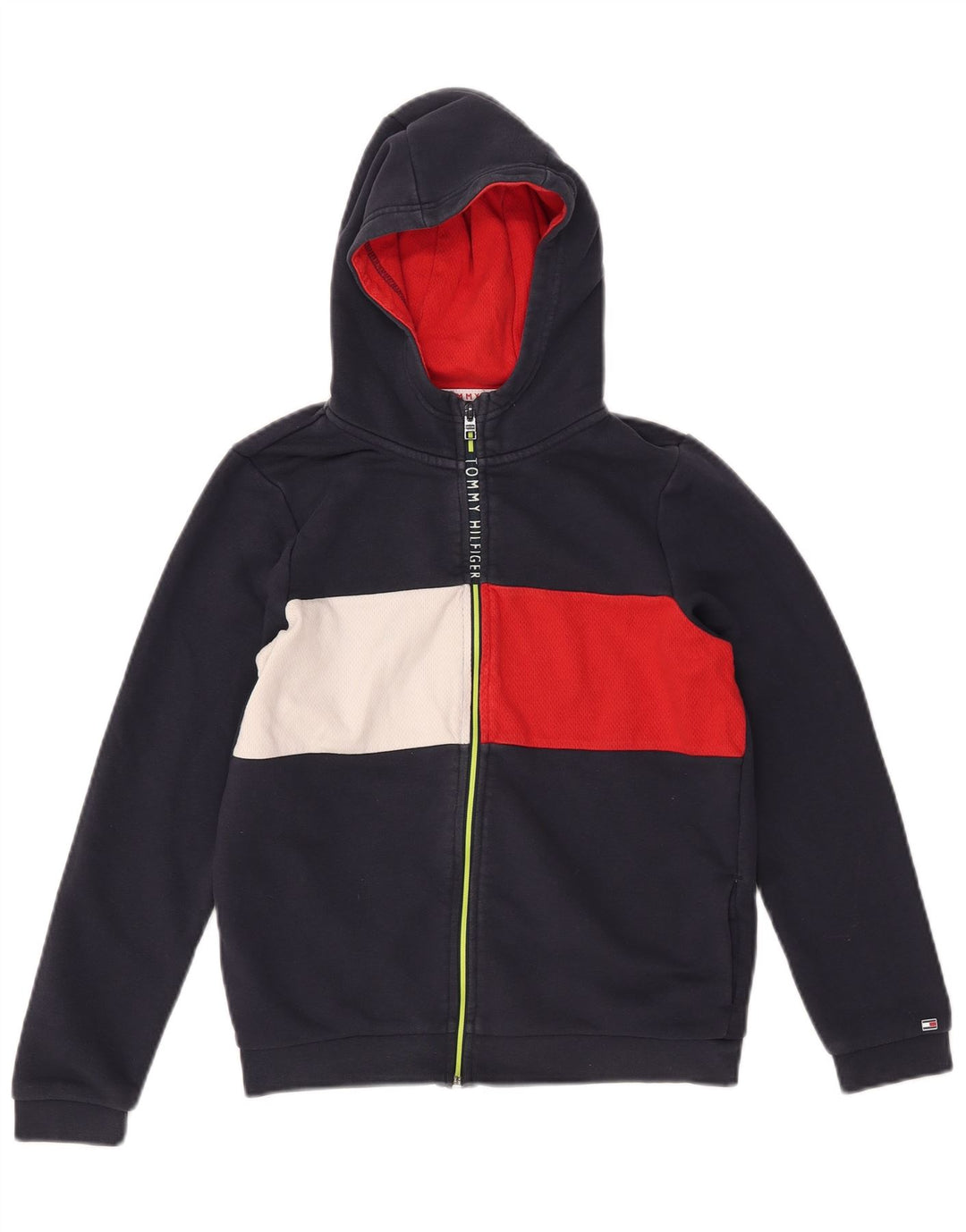 TOMMY HILFIGER Boys Zip Hoodie Sweater 11-12 Years Navy Blue Colourblock
