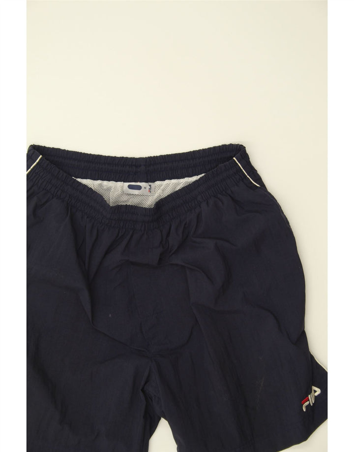FILA Mens Graphic Sport Shorts Medium  Navy Blue Polyester Vintage Fila and Second-Hand Fila from Messina Hembry 