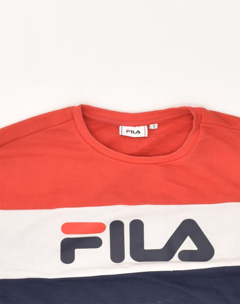 FILA Mens Graphic Sweatshirt Jumper Small Multicoloured Colourblock Cotton | Vintage Fila | Thrift | Second-Hand Fila | Used Clothing | Messina Hembry 