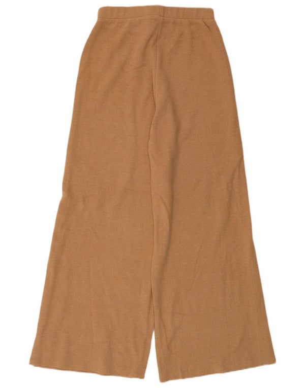 Zara Womens Knit Wide Leg Tracksuit Trousers UK 12 Medium Beige Cotton