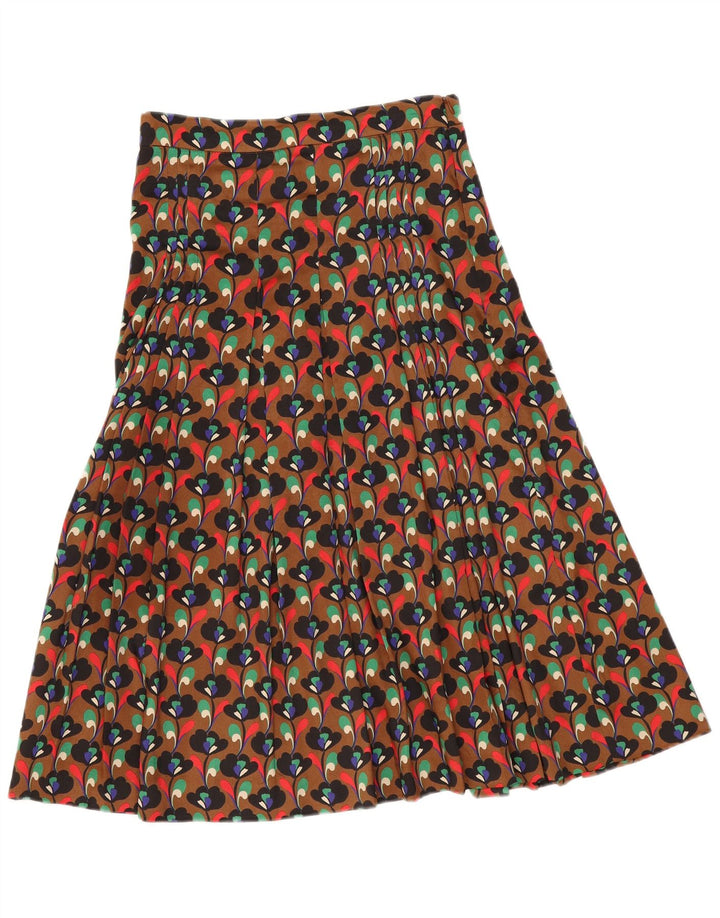 Zara Womens Pleated Skirt Medium W28  Brown Floral Polyester