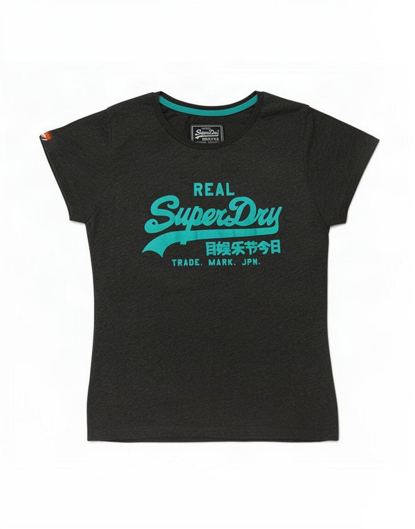 Superdry Womens Graphic T-Shirt Top UK 16 Large Grey Cotton