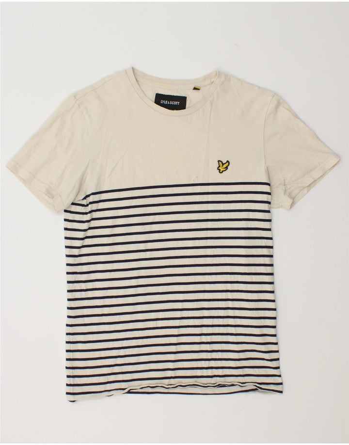 Lyle & Scott Womens T-Shirt Top UK 12 Medium White Striped Cotton
