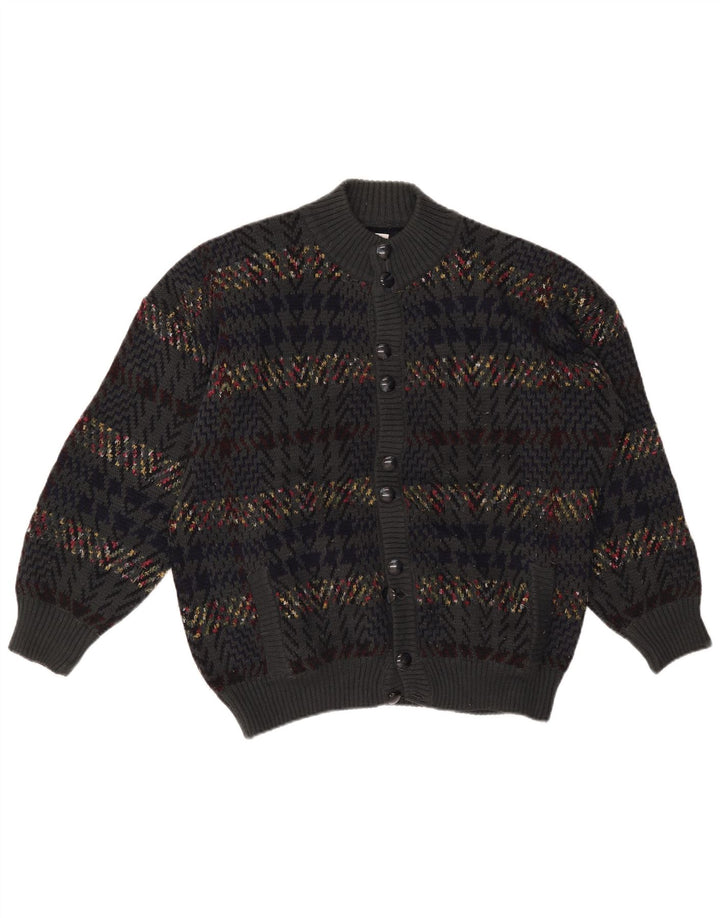 Vintage Mens Cardigan Sweater XL Grey Houndstooth