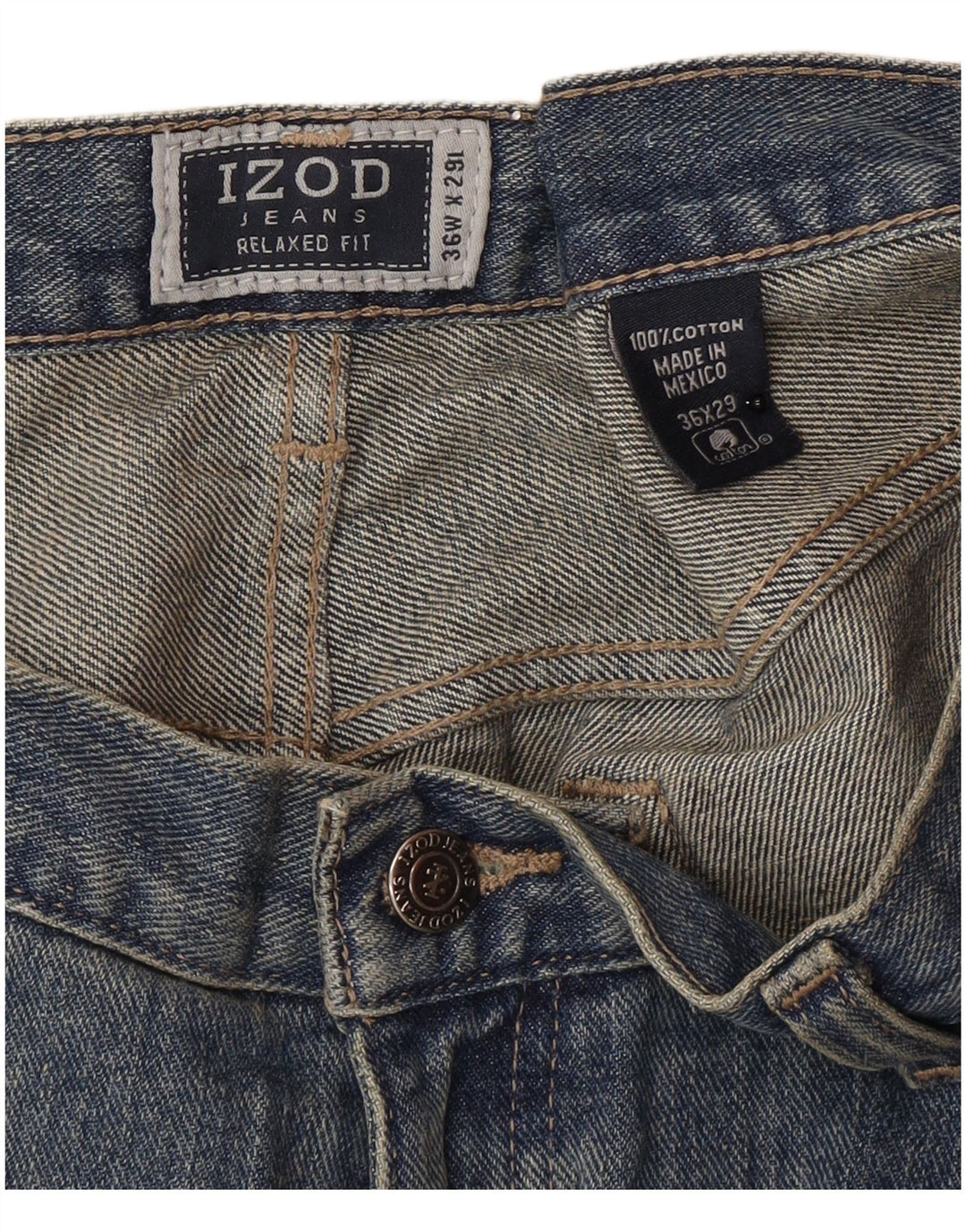 Izod Mens Relaxed Fit Straight Jeans W36 L29 Blue Cotton
