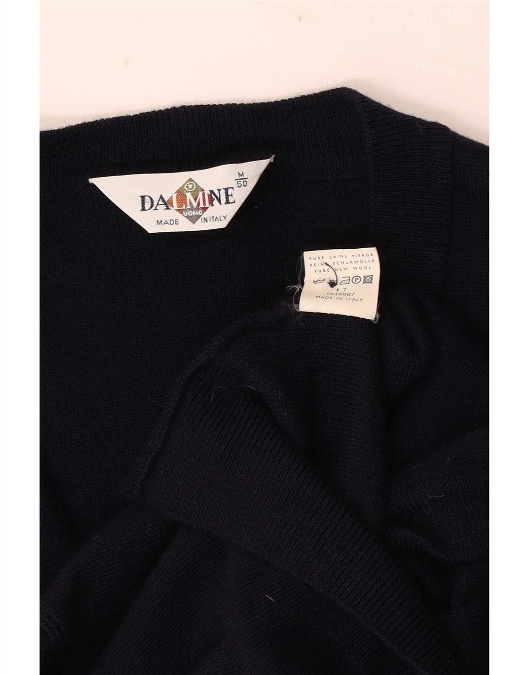 DALMINE Mens Cardigan Sweater IT 50 Medium Navy Blue Virgin Wool