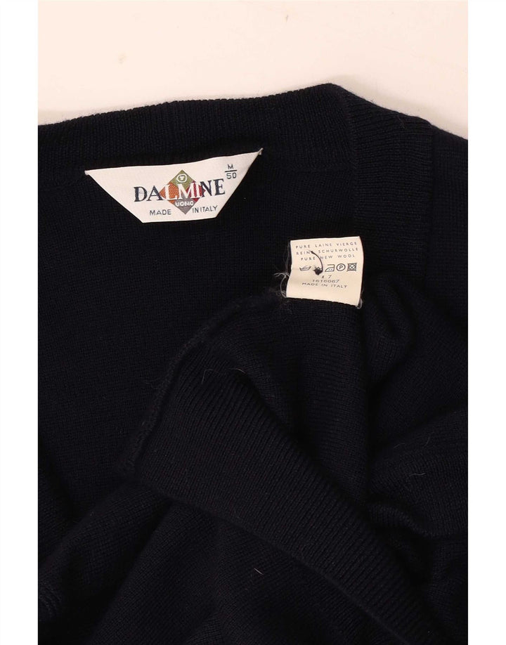 DALMINE Mens Cardigan Sweater IT 50 Medium Navy Blue Virgin Wool