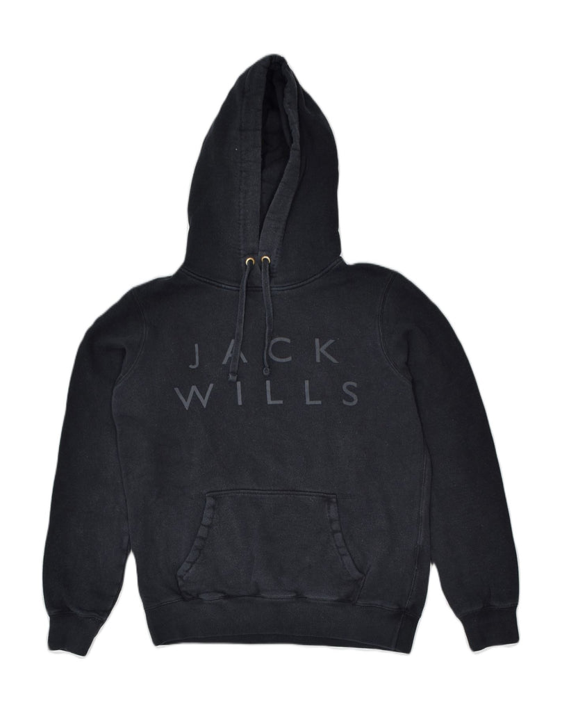 JACK WILLS Womens Classic Fit Graphic Hoodie Jumper UK 10 Small Black | Vintage | Thrift | Second-Hand | Used Clothing | Messina Hembry 