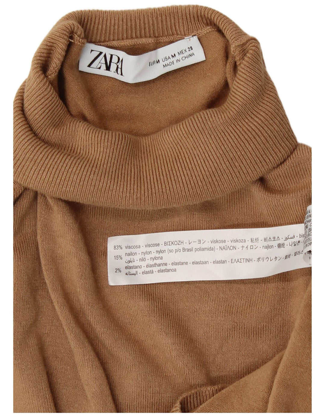 Zara Womens Roll Neck Jumper Sweater UK 12 Medium Beige Viscose